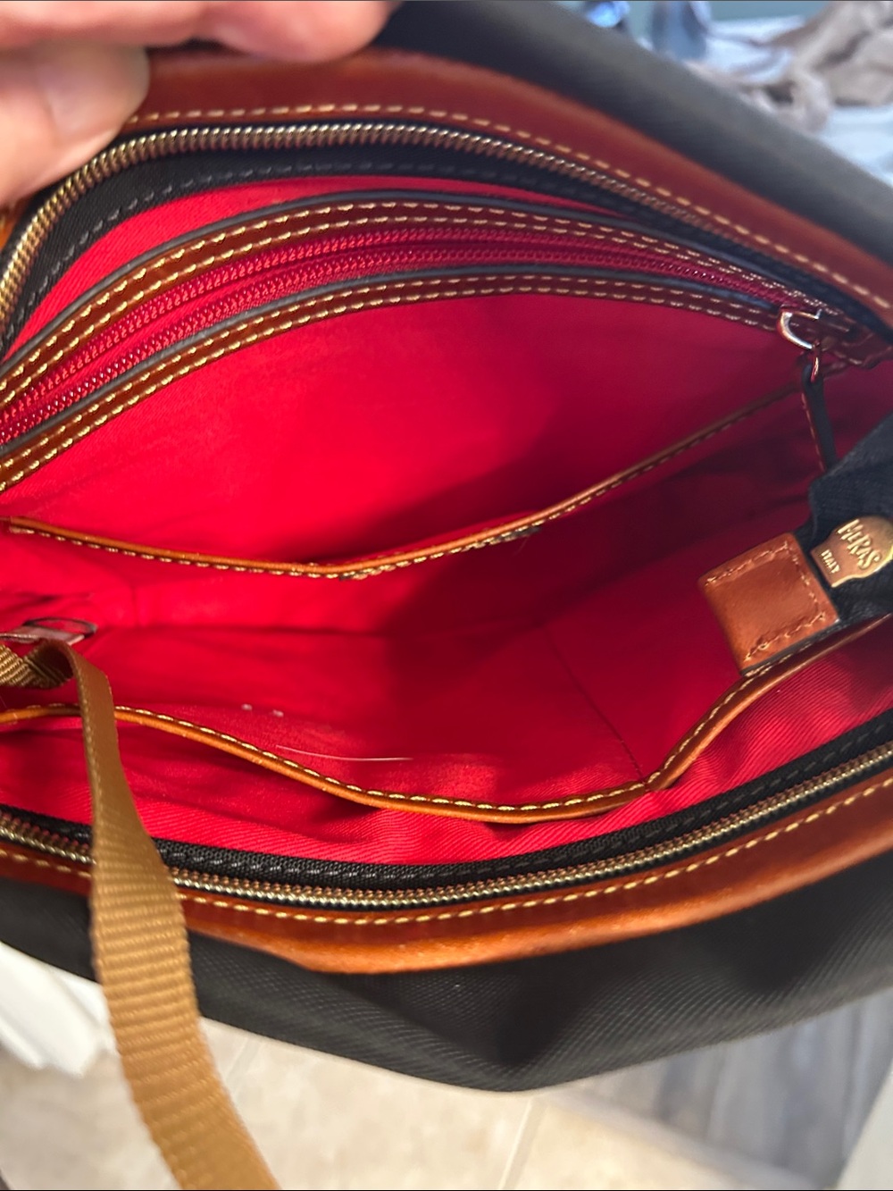 Dooney and Bourke Nylon Leather-Trim women’s Crossbody Bag with Red Interior
